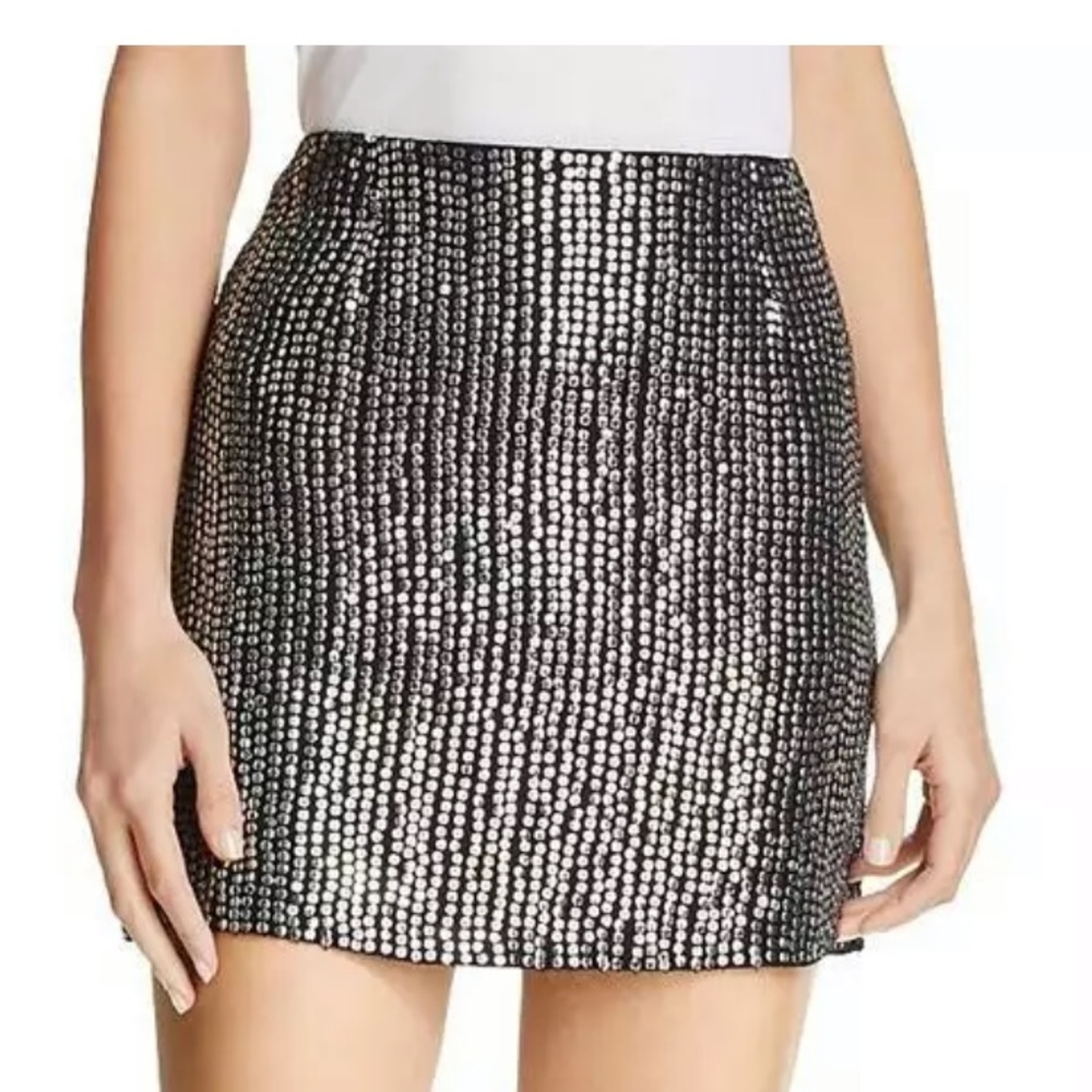 French Connection Silver Sequined Mini Skirt, 12